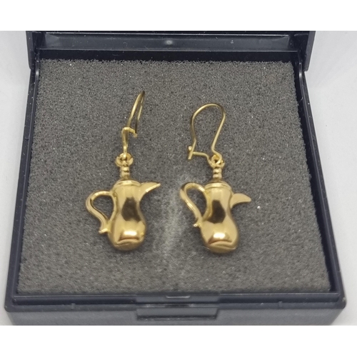 404 - PAIR OF COFFEE POT DESIGN EARRINGS MARKED 18k ITALY (2.4g)