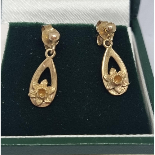 409 - PAIR 9ct WELSH GOLD TEAR DROP EARRINGS (1.8g)