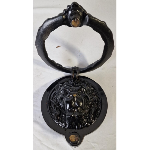 1 - BRASS LION HEAD DOOR KNOCKER PAINTED BLACK