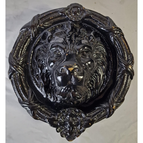 1 - BRASS LION HEAD DOOR KNOCKER PAINTED BLACK