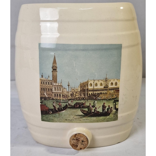 5 - 2 CERAMIC BARRELS - CANALETTO 'THE BUCINTORO RETURNING TO THE MOLO' - NO LID AND JOHNSON BROS TALLY ... 