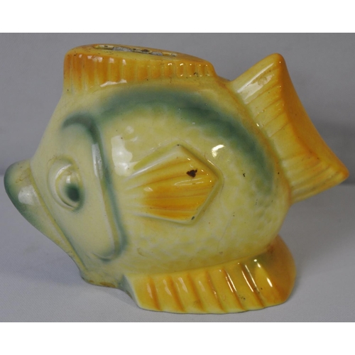 18 - 1960s POTTERY BASKET, POTTERY JUG, FISH MONEY BANK