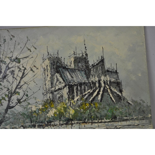 39 - OIL ON CANVAS OF NOTRE DAME BY LOUIS-CHARLES BASSET. 20