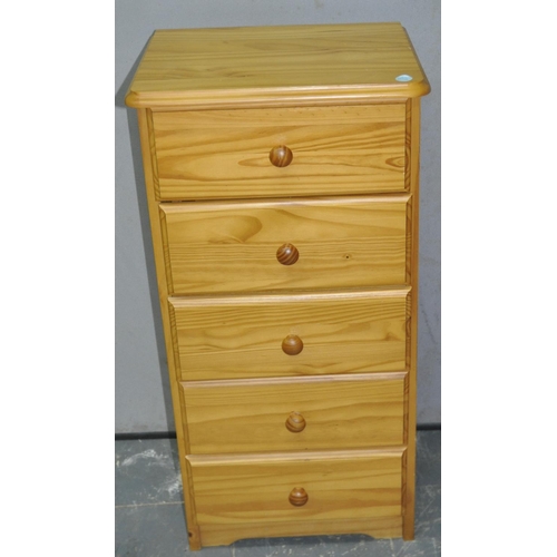 50 - PINE NARROW 5 DRAWER CHEST 3FT HIGH X 17