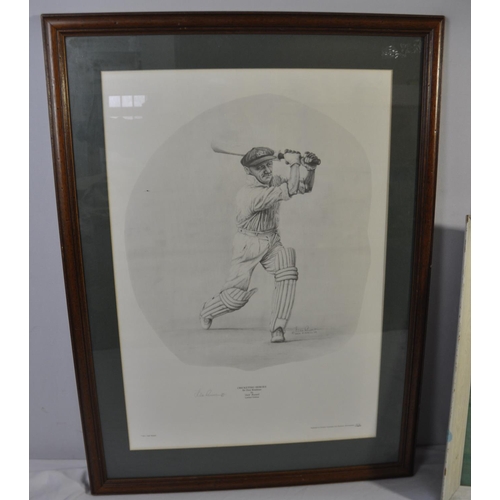 52 - LESTER PIGGOTT PRINT, GLENEAGLES GOLF PRINT AND LIMITED EDITION JACK RUSSELL PRINT OF SIR DON BRADMA... 