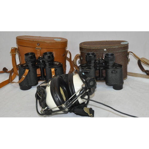 75 - 2 PAIR BINOCULARS AND PAIR HEADPHONES