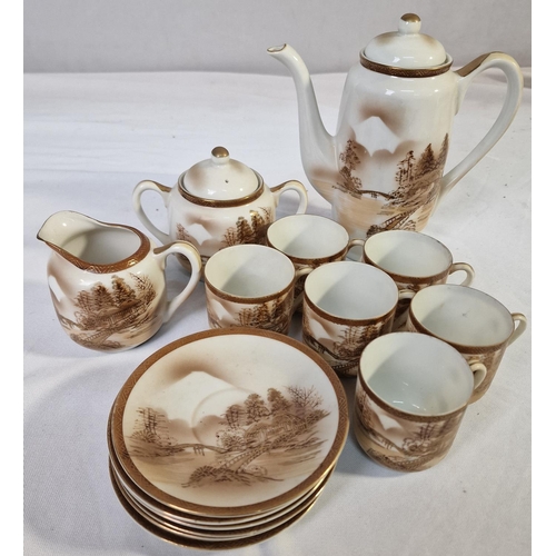 88 - ORIENTAL TEA SET PLUS ORIENTAL CUPS AND SAUCERS