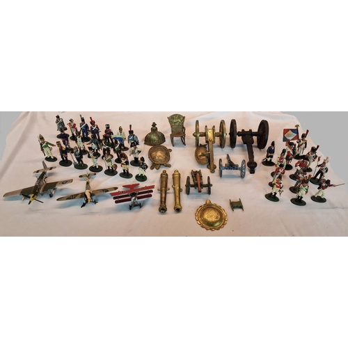 100 - BOX OF MODEL MILITARY FIGURES AND BRASS ITEMS