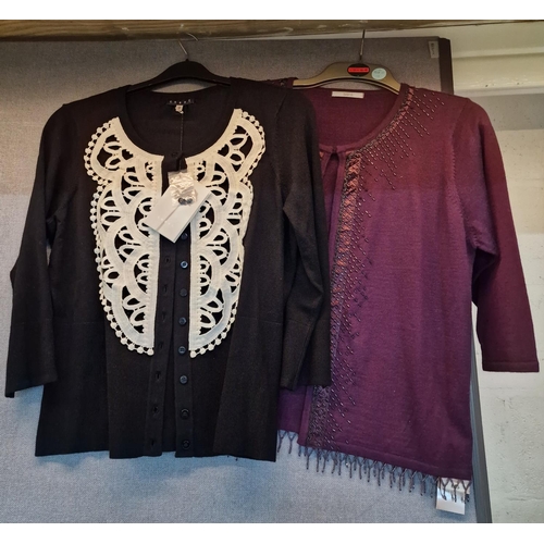 129 - 2 MARKS AND SPENCER CARDIGANS, MARKS AND SPENCER GLITTER TOP - SIZE 20, COAST BLACK CARDIGAN WITH CR... 