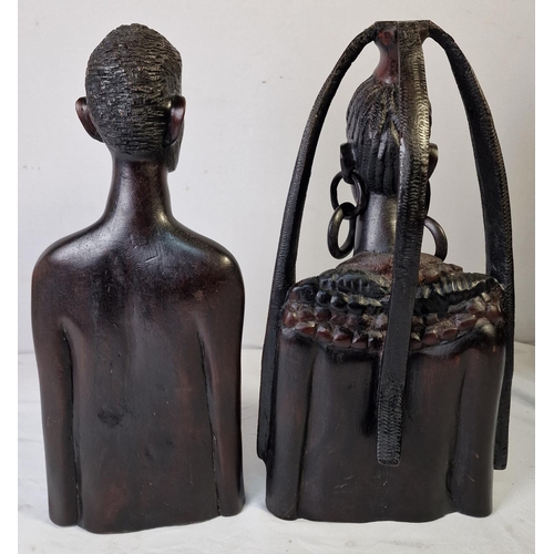 141 - 2 EBONISED AFRICAN CARVED WOD FIGURES - HEIGHT 53cm