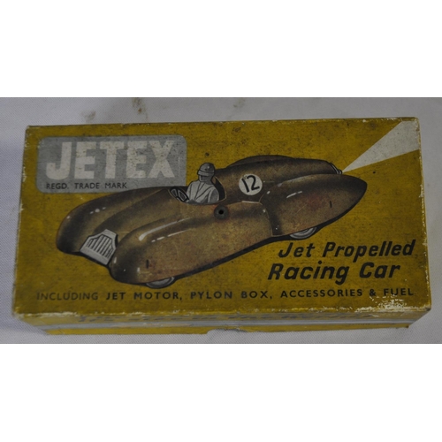 181 - JETEX JET PROPELLED RACING CAR, TRI-ANG CLOCKWORK LORRY (DAMAGED) AND BOX OF DIE CAST MILITARY VECHI... 