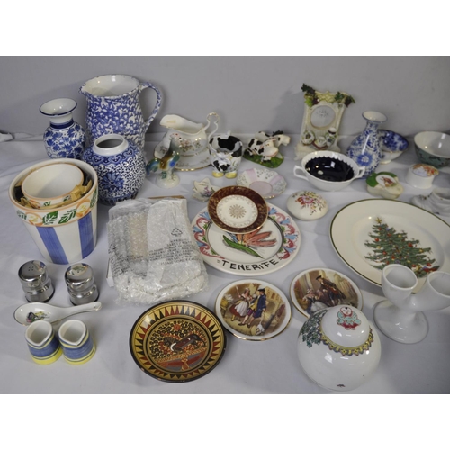 184 - MISCELLANEOUS INCLUDING BLUE AND WHITE KITCHENWARE, PHOTO FRAMES, ROYAL ALBERT GRAVY BOAT