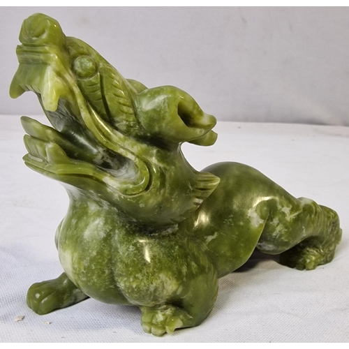 213 - PAIR OF GREEN SOAP STONE DRAGONS