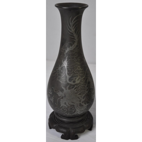 214 - PAIR OF JAPANESE VASES LACQUERED AND INLAID WITH SILVER c1890