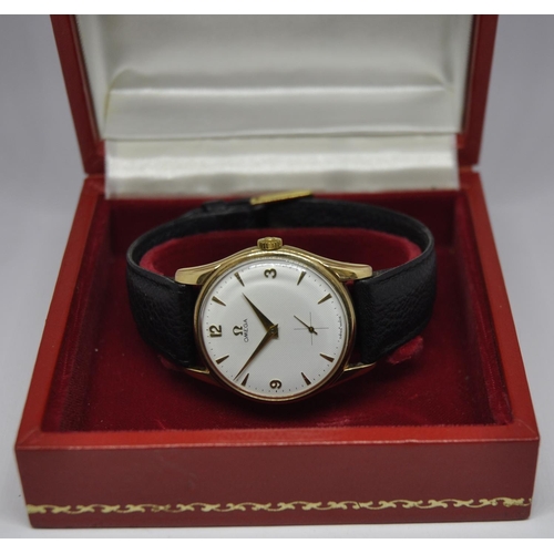 230 - OMEGA 9ct GOLD WRISTWATCH.  HALLMARKED FOR 1958/59 C/W BOX AND ORIGINAL WARRANTY FROM 1960ALSO HAS A... 