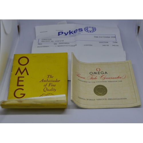 230 - OMEGA 9ct GOLD WRISTWATCH.  HALLMARKED FOR 1958/59 C/W BOX AND ORIGINAL WARRANTY FROM 1960ALSO HAS A... 