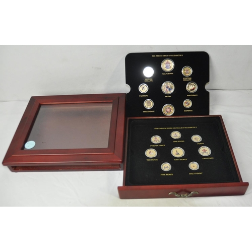 239 - COIN CASE CONTAINING A SET OF 9 PREDECIMAL COINS OF ELIZABETH II AND A SET OF 8 DECIMAL COINS OF ELI... 