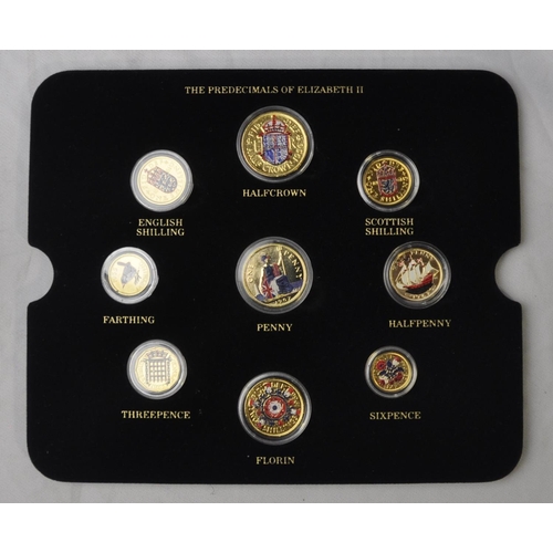 239 - COIN CASE CONTAINING A SET OF 9 PREDECIMAL COINS OF ELIZABETH II AND A SET OF 8 DECIMAL COINS OF ELI... 