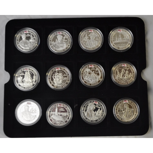 241 - COIN CASE CONTAINING 18 FIVE POUND COINS - THE HISTORY OF THE ROYAL NAVY WITH CERTIFICATES