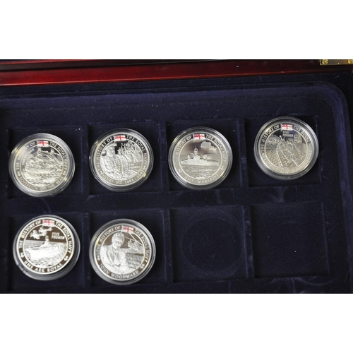 241 - COIN CASE CONTAINING 18 FIVE POUND COINS - THE HISTORY OF THE ROYAL NAVY WITH CERTIFICATES