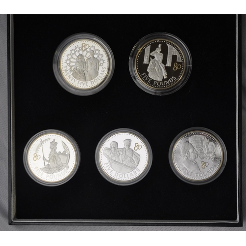 242 - LONDON MINT H M QUEEN ELIZABETH II GOLDEN MOMENTS STERLING SILVER PROOF 5 COIN SET WITH LIMITED EDIT... 