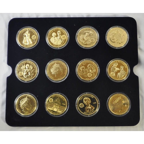 244 - CASED SET OF 24 THE ROYAL HOUSE OF WINDSOR COIN COLLECTION LAYERED WITH 24 CARAT GOLD C/W CERTIFICAT... 