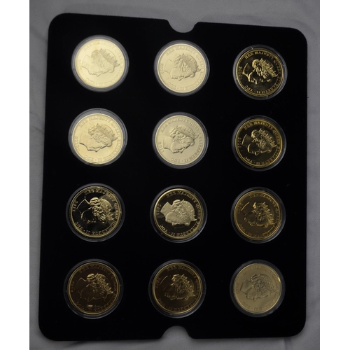 244 - CASED SET OF 24 THE ROYAL HOUSE OF WINDSOR COIN COLLECTION LAYERED WITH 24 CARAT GOLD C/W CERTIFICAT... 