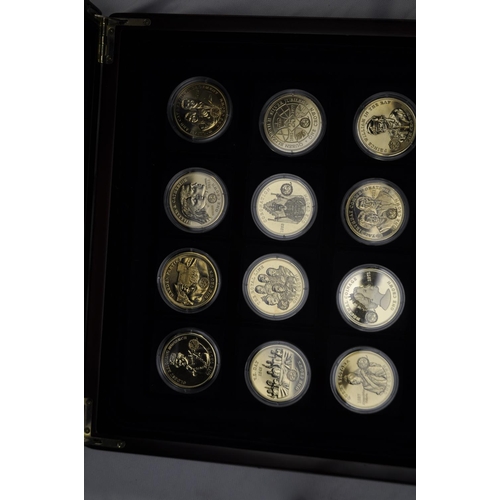 244 - CASED SET OF 24 THE ROYAL HOUSE OF WINDSOR COIN COLLECTION LAYERED WITH 24 CARAT GOLD C/W CERTIFICAT... 