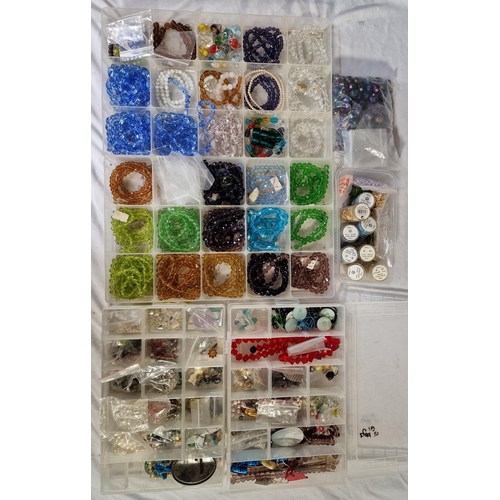 105 - BOX AND 4 TUBS OF BEADS ETC