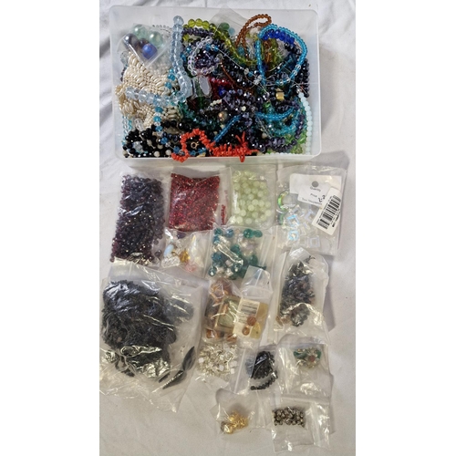 160 - BOX AND 3 TUBS OF BEADS