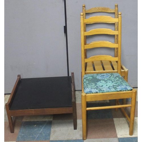 30 - COFFEE TABLE WITH BLACK TOP AND TEAK BASE AND 2 ERCOL DINING CHAIRS