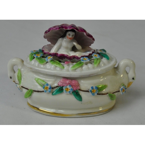 85 - 9 VARIOUS ITEMS - TRINKET BOX WITH GIRL INSIDE SHELL AS LID, LIMOGE PLAQUE, PINK GLASS LIDDED POT, B... 