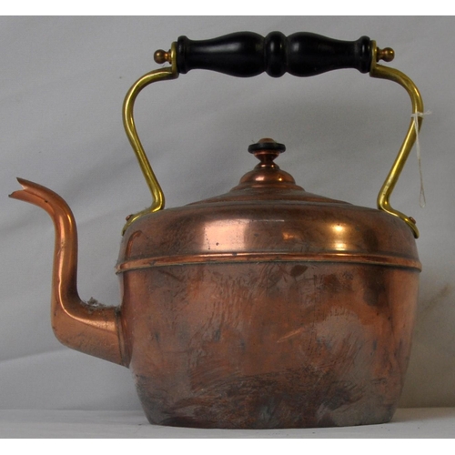 89 - IRON AND BRASS KETTLE, COPPER KETTLE, HEAVY BRASS BOWL