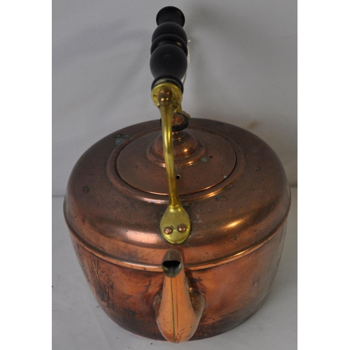 89 - IRON AND BRASS KETTLE, COPPER KETTLE, HEAVY BRASS BOWL