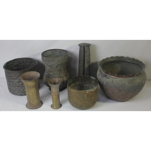 126 - VARIOUS METALWARE VASES AND PLANTERS