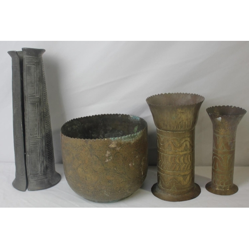 126 - VARIOUS METALWARE VASES AND PLANTERS