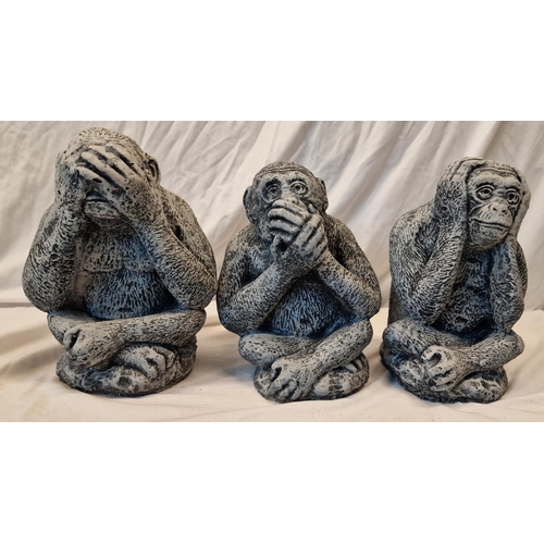 137 - 3 MONKEY GARDEN ORNAMENTS - SEE, HEAR, SPEAK NO EVIL