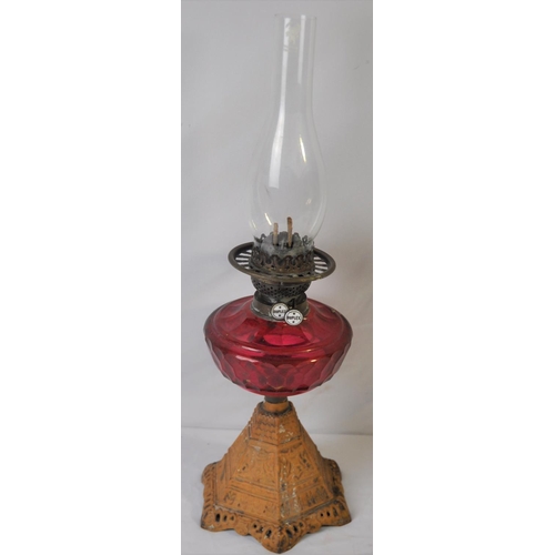 171 - CRANBERRY GLASS OIL LAMP