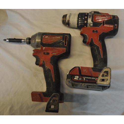 132 - MILWAUKEE 18v SET CONTAINING DRILL, IMPACT DRIVER, CASE, CHARGER AND 2 BATTERIES