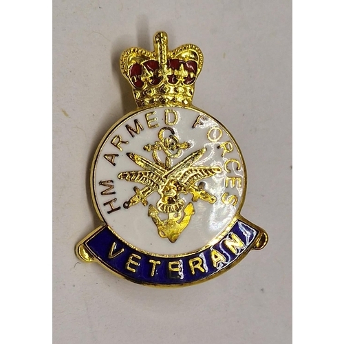 268 - LOCKET ON CHAIN (MARKED STERLING SILVER JAM), PHOTO PENDANT AND HM ARMED FORCES VETERAN BADGE