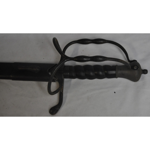 36 - ORNAMENTAL SWORD, 2 SCABBARDS & ORNAMENTAL GURKHA KUKRI KNIFE IN LEATHER SHEAF