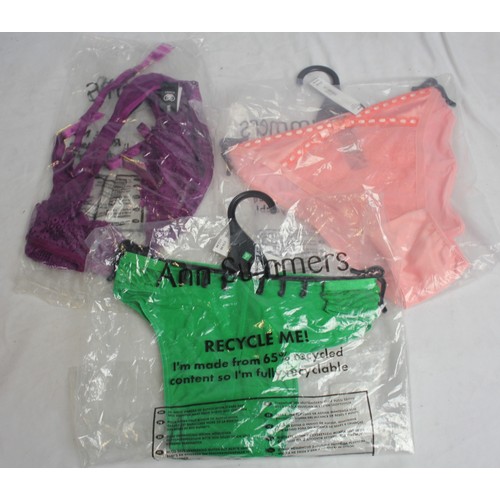 57 - QUANTITY OF ANN SUMMERS LINGERIE - 5 PURPLE SUSPENDER BELTS (SIZE M), 7 PAIR OF 'THE PURITY BRAZILLI... 