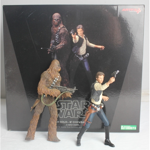 61 - ARTFX PLUS STARWARS HAN SOLO AND CHEWBACCA A NEW HOPE 1/10 SCALE PRE-PAINTED MODELS KIT