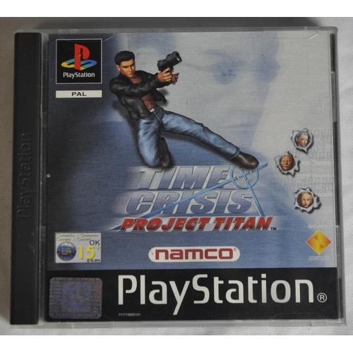 137 - SONY PLAYSTATION WITH TIME CRISIS PROJECT GAME, GUN, MULTITAP, 2 MEMORY CARDS, 4 CONTROLLERS AND LEA... 