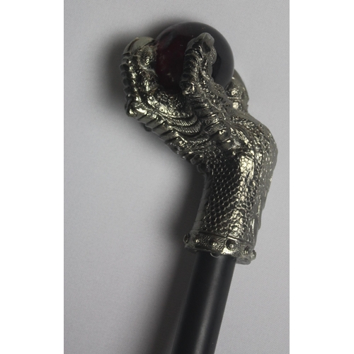 244 - WALKING STICK WITH SKELETON HAND AND GLASS BALL