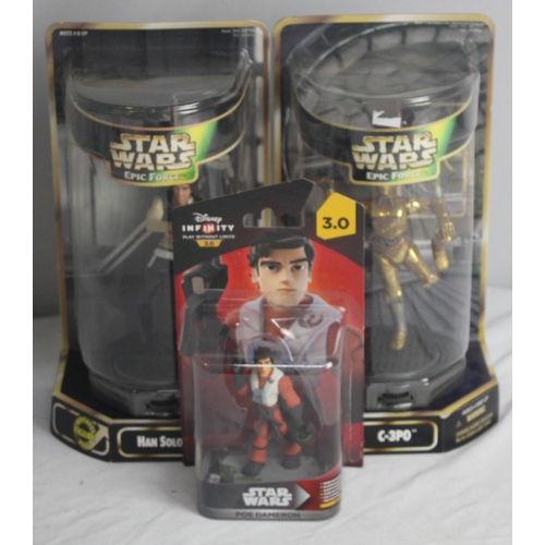 423 - 2 STAR WARS EPIC FORCE FIGURES - C-3PO AND HAN SOLO AND DISNEY INFINITY STAR WARS FIGURE POE DAMERON