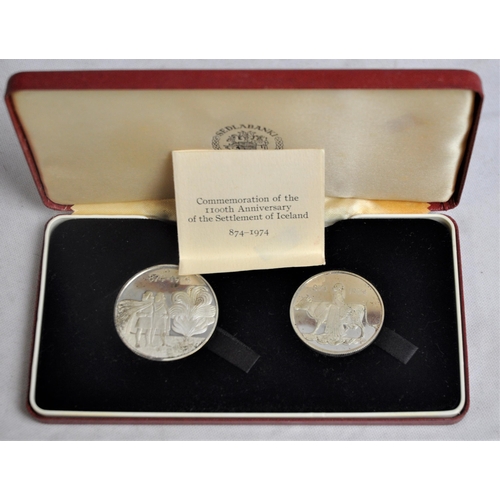 480 - 2 COIN SET IN PRESENTATION BOX WITH PAPERWORK COMMEMORATION OF THE 1100th ANNIVERSARY OF THE SETTLEM... 