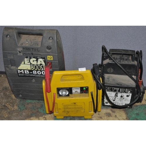 177 - 3 BATTERY CHARGERS: MEGABOOST MB-800, SCHMACHER PBI3624 & YELLOW ONE (NO MAKE)                  ... 