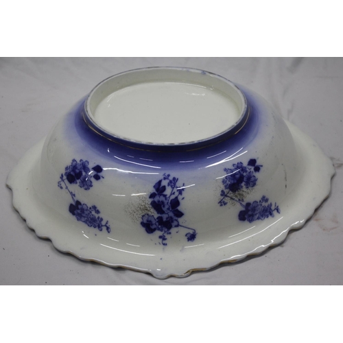 10 - BLUE AND WHITE BOWL, LARGE JUG PAINTED FLOWER c1880 , 2 LARGE VASES - 1 WITH LID, MAJOLICA BASKET AN... 