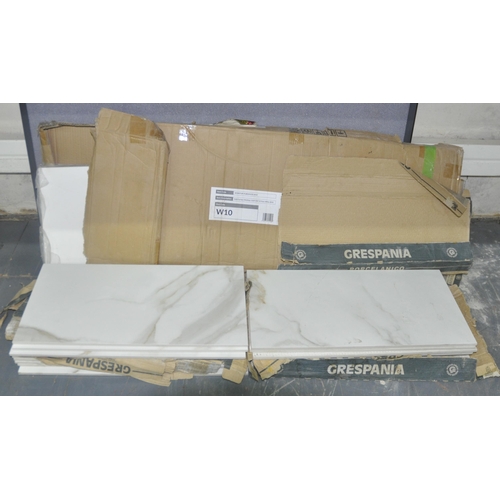 14 - BUNDLE OF GRESPANIA PORCELAIN TILES 30cm x 60cm + SOLID SURFACE WORKTOP PURE WHITE 1264x350x25